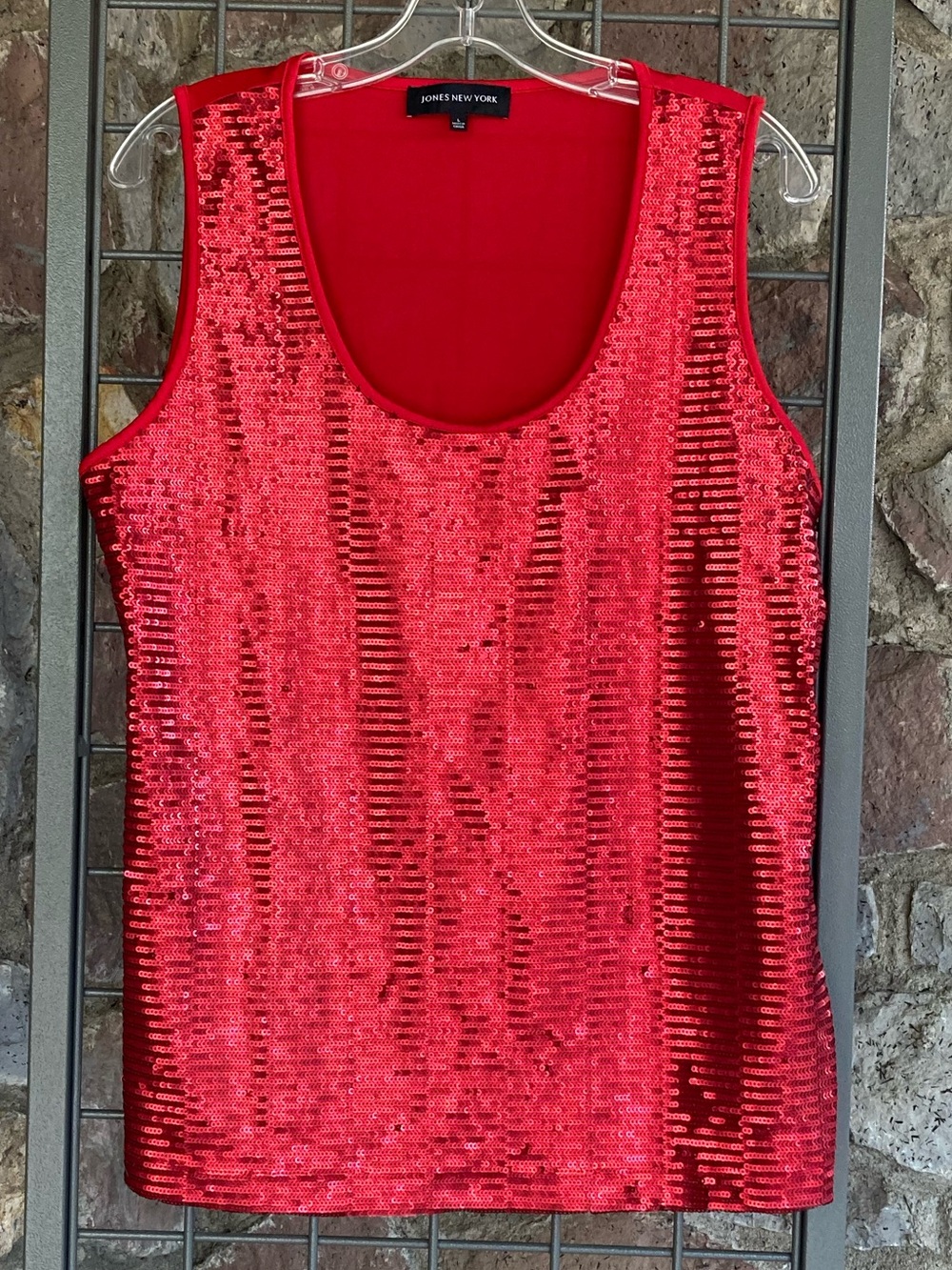 Jones New York Red Sequins Scoop Neck Tank Size Large